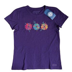 NWT Life Is Good Sunflower Short Sleeve Crusher Tee T-Shirt (Purple) - Medium